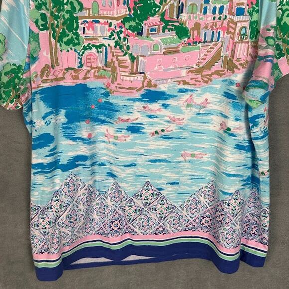 Talbots Top Womens 3X Pink Short Sleeve Tropical Resort Preppy Stretch Comfort - Picture 6 of 13